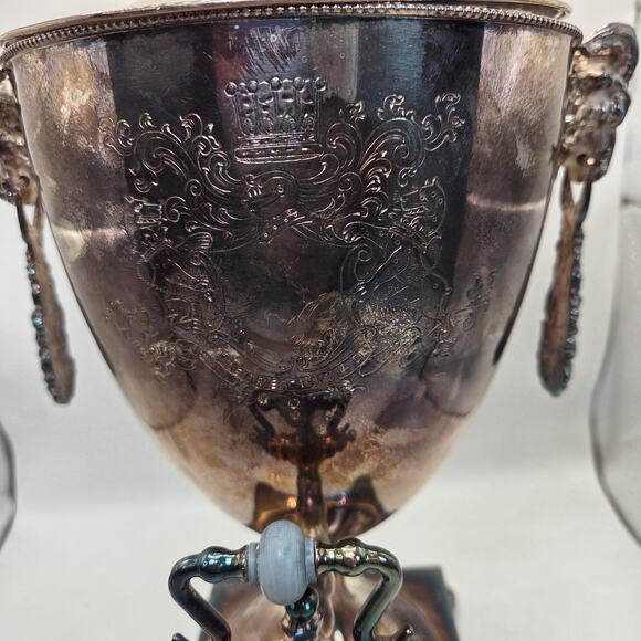 Early 20thC Silverplate Ram Head Beverage Urn Samovar w Lid & Working Spigot - Picture 2 of 16